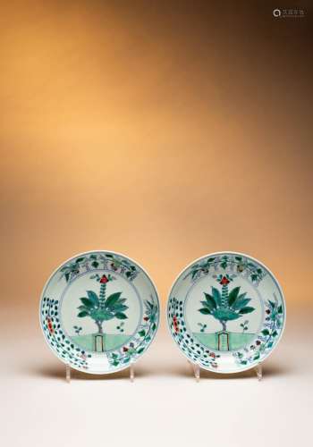 A PAIR OF CHINESE DOUCAI `POMEGRANATE` DISHES SIX CHARACTER ...