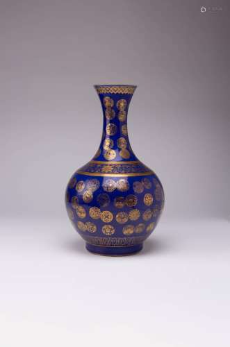 A CHINESE IMPERIAL POWDER-BLUE GROUND GILT-DECORATED BOTTLE ...