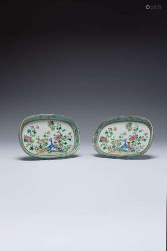 A RARE PAIR OF CHINESE FAMILLE ROSE OVAL DISHES QIANLONG 173...