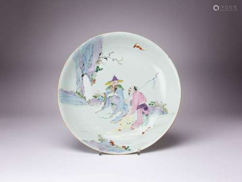 A RARE CHINESE FAMILLE ROSE FIGURAL DISH 18TH CENTURY Depict...