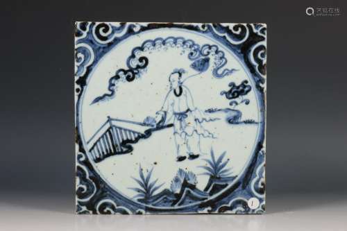 China, blauw-wit porseleinen tegel, Qing-dynastie (1644-1912...