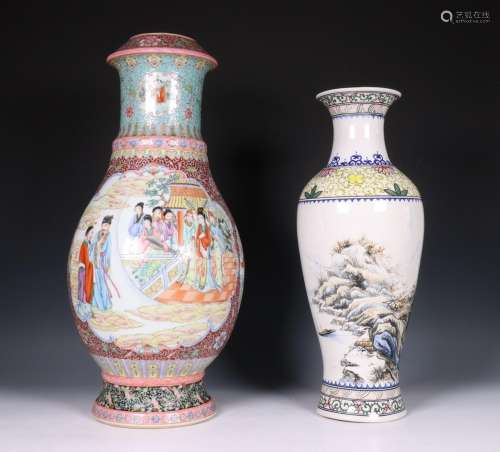 China, grote famille rose porseleinen vaas, 20e eeuw,