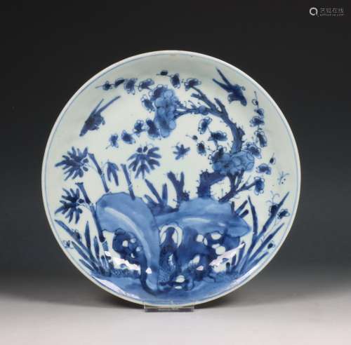 China, blauw-wit porseleinen bord, 18e eeuw,