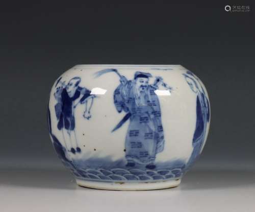 China, blauw-wit porseleinen vaasje, 19e eeuw,