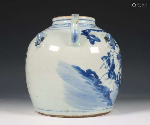 China, blauw-wit porseleinen ketel, 19e eeuw,