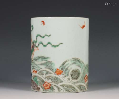 China, famille verte porseleinen penselenpot, 20e eeuw,
