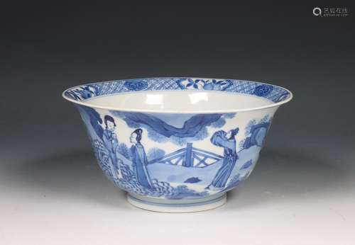 China, blauw-wit porseleinen kom, Kangxi periode (1662-1722)...