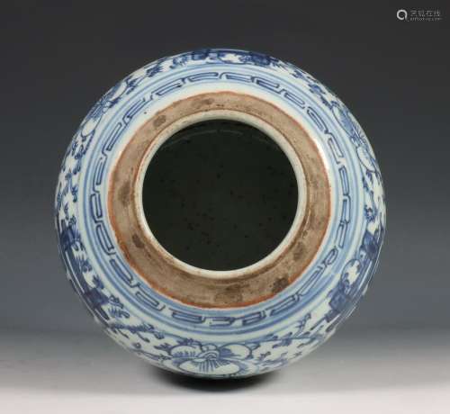 China, blauw-wit porseleinen gemberpot, ca. 1900,