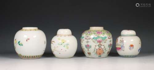 China, vier famille rose porseleinen gemberpotten, 19e- 20e ...