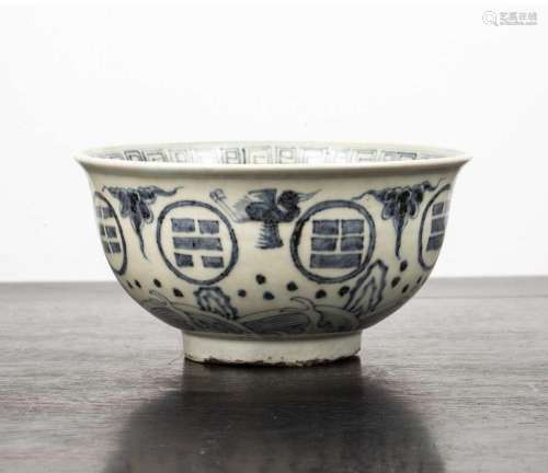 Blue and white bowl Chinese, 18th/19th Century with Buddhist...