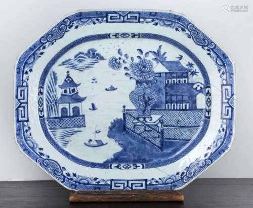 Large export blue and white porcelain meat plate Chinese, ea...