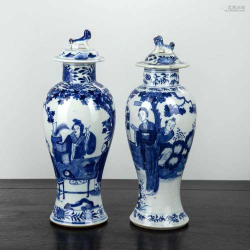 Two similar blue and white baluster vases and covers Chinese...