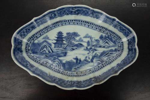 Blue and white shaped dish Chinese, 19th Century decorated w...