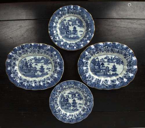 Pair of blue and white shaped dishes Chinese, 18th Century d...