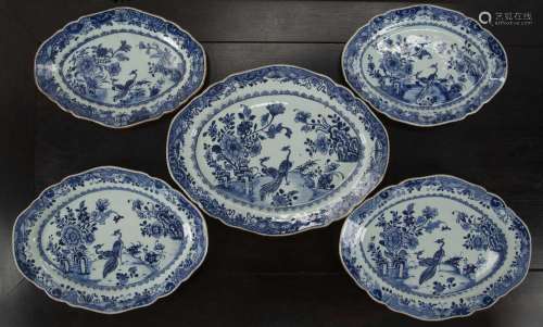 Set of five graduated blue and white serving dishes Chinese,...