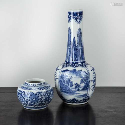 Blue and white porcelain bottle vase Chinese, 19th Century w...