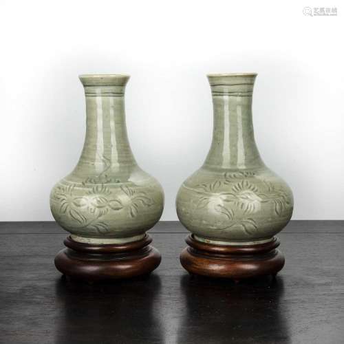 Pair of Koryu celadon vases Korean, 12th-14th Century of bul...
