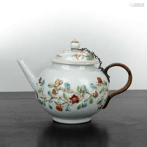 White ground porcelain ovoid teapot Chinese, 18th Century wi...