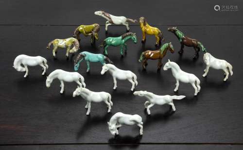 Sixteen miniature porcelain model horses Chinese including b...