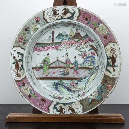 Large famille rose porcelain basin Chinese, 18th Century dec...