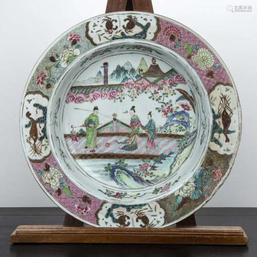 Large famille rose porcelain basin Chinese, 18th Century dec...