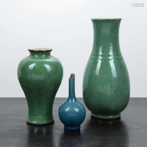 Group of three monochrome vases Chinese, 18th / 19th Century...