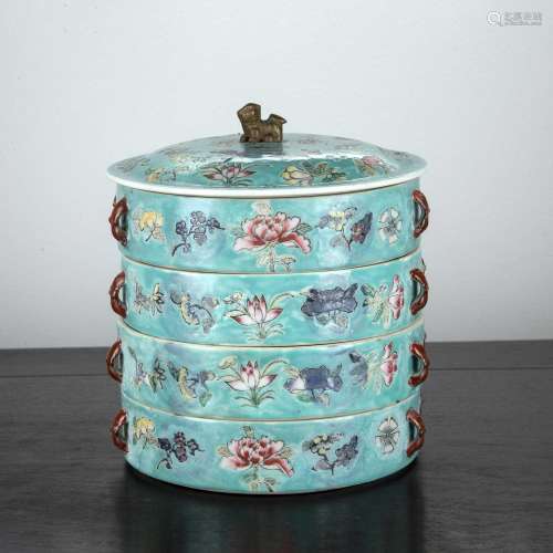 Turquoise porcelain sectional porcelain container Tingkat Ch...