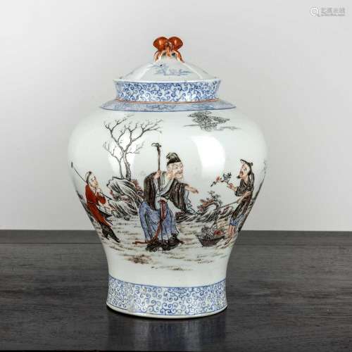 White ground porcelain baluster vase and cover Chinese, 20th...