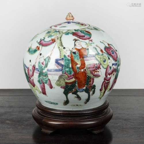 Famille rose vase and cover Chinese, 19th Century depicting ...