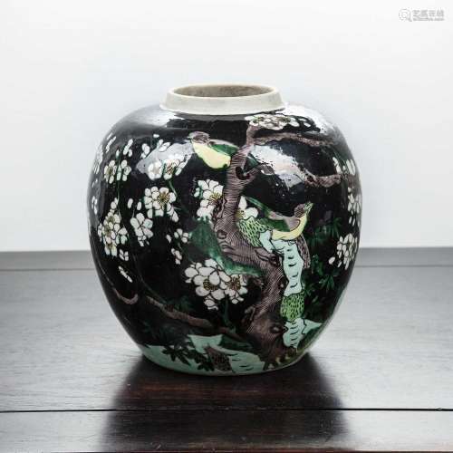 Famille noire jar Chinese, 19th Century painted with birds a...