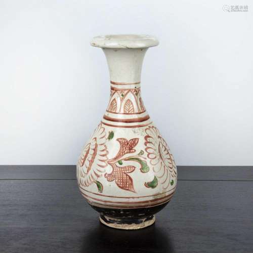 Cizhou style vase Chinese decorated with flowering peonies, ...