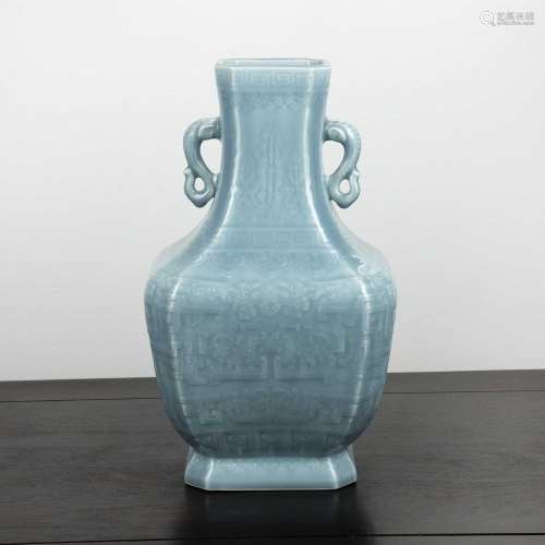 Pale blue glazed vase Chinese, 19th Century decorated with s...