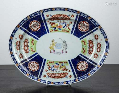 Oval armorial dish Chinese, 19th Century with Worcester type...