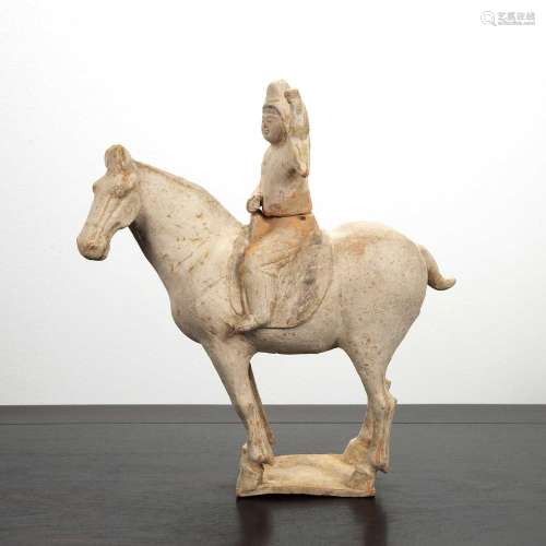 Painted pottery horse and rider Chinese, Tang dynasty (TL Te...