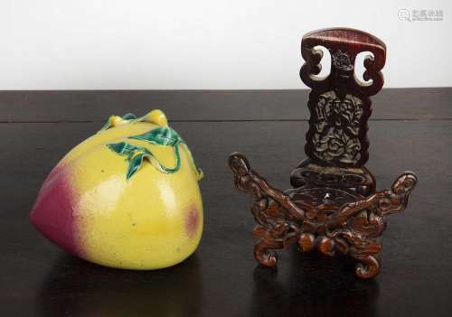 Famille rose model of a peach Chinese decorated in yellow an...