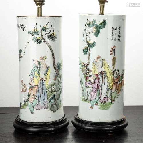 Pair of cylindrical vases/table lamps Chinese, Republic peri...