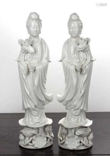Pair of blanc de chine models of Guanyin Chinese, 19th/20th ...