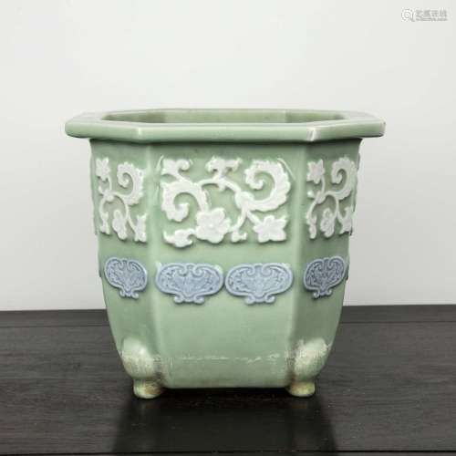 Celadon jardiniere Chinese of octagonal form, with ruyi and ...