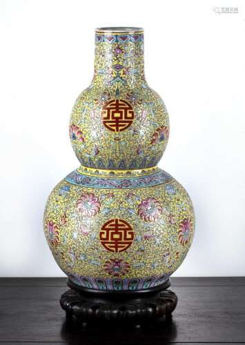 Large double gourd yellow ground vase Chinese, Republic peri...