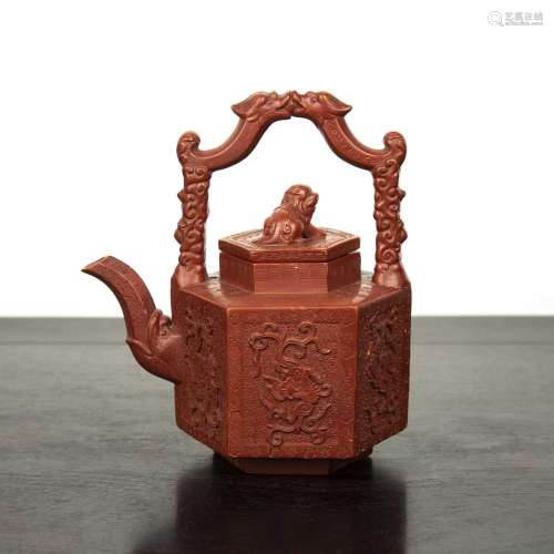 Yixing hexagonal teapot Chinese, 19th Century with kylin fin...