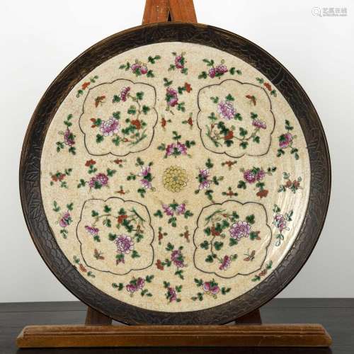 Large crackleware charger Chinese, circa 1900 painted in ena...