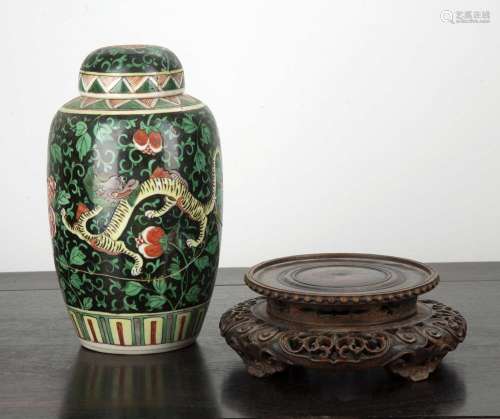 Green ground jar and cover Chinese, 19th Century with a pain...