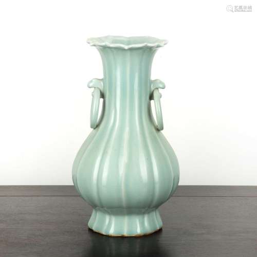 Celadon riveted vase Chinese covered with a pale celadon gla...