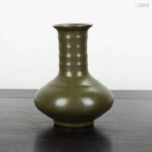 Tea dust glaze vase Chinese decorated with a dark green spec...