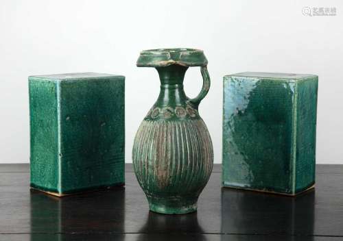 Pair of green glazed pottery pillows Chinese, 19th Century e...
