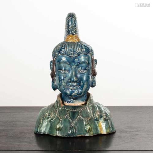 Glazed porcelain model of Guanyins head Chinese decorated in...