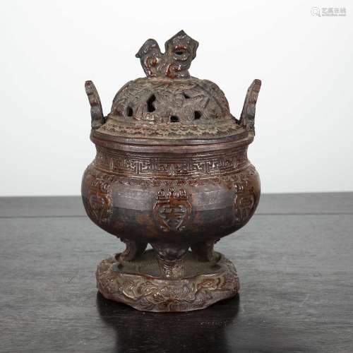 Yixing censer Chinese, 19th Century of archaic form with rai...