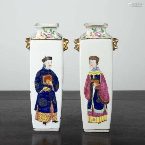 Pair of square Canton vases Chinese, 19th Century each side ...