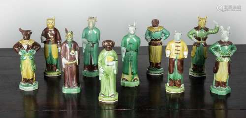 Ten glazed porcelain Zodiac figures Chinese, 19th Century al...