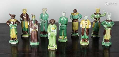 Ten glazed porcelain Zodiac figures Chinese, 19th Century al...